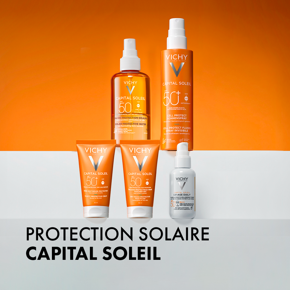 Gamme Vichy Capital Soleil - Protection solaire haute performance SPF50+ et soins après-soleil.