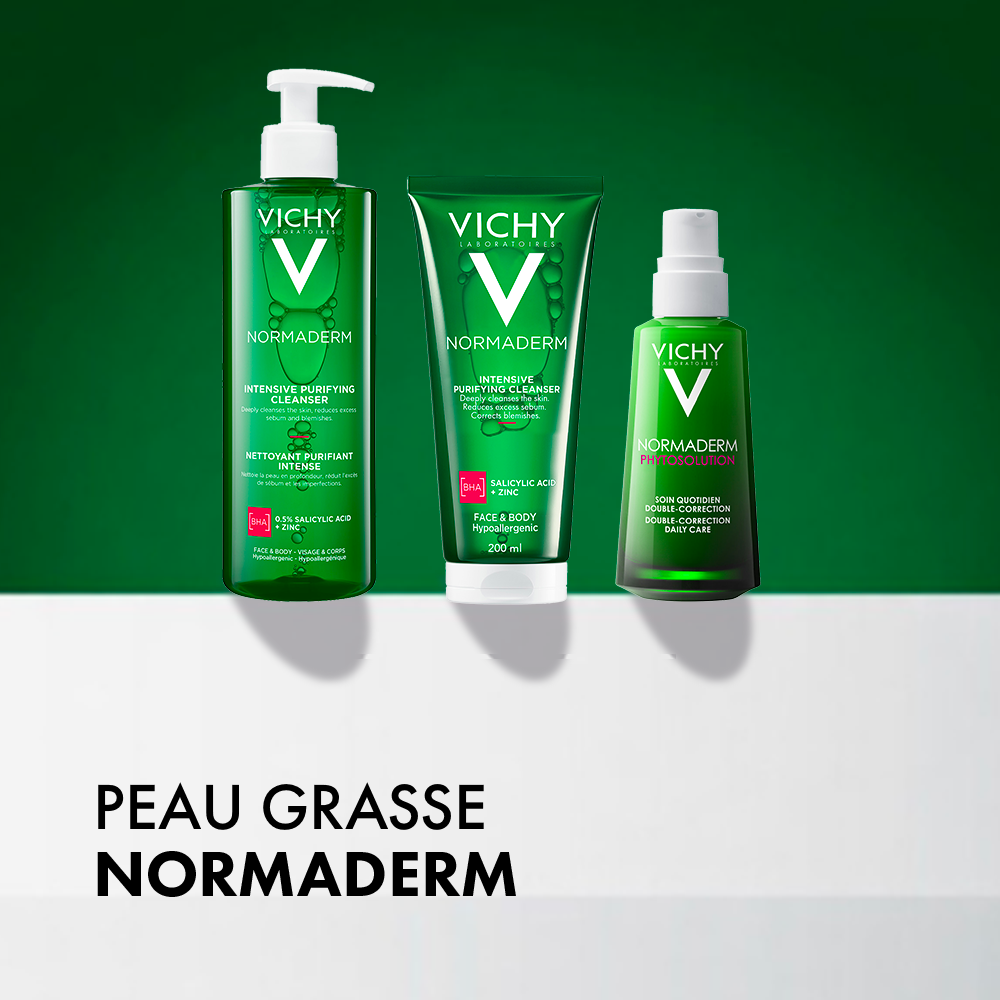 Gamme Vichy Normaderm - Soins purifiants pour peaux à tendance acnéique et imperfections.