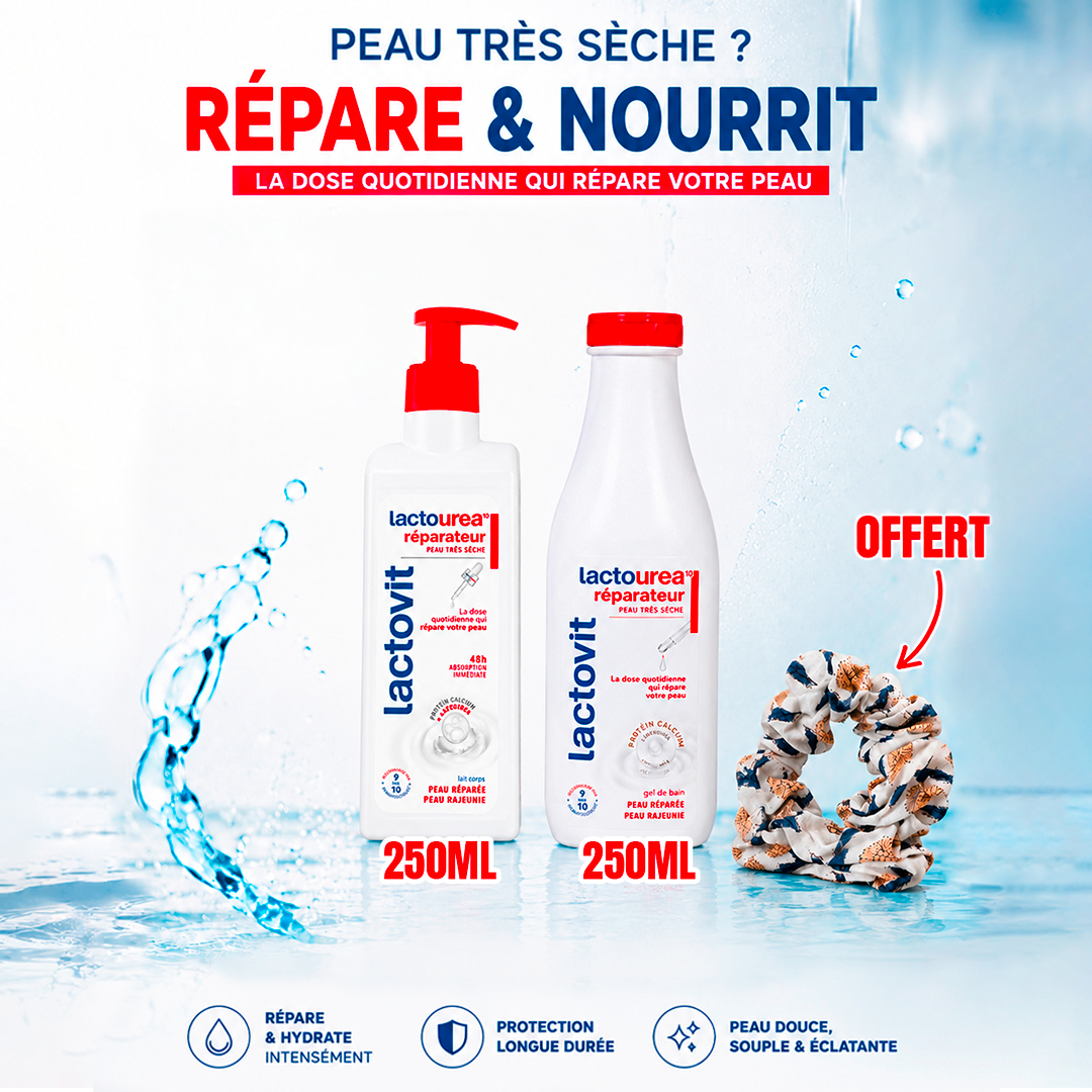 Lactovit Pack Hydratation & Soin Intense du Corps – Lotion 250ML + Gel Douche 250ML + CHOUCHOU OFFERT