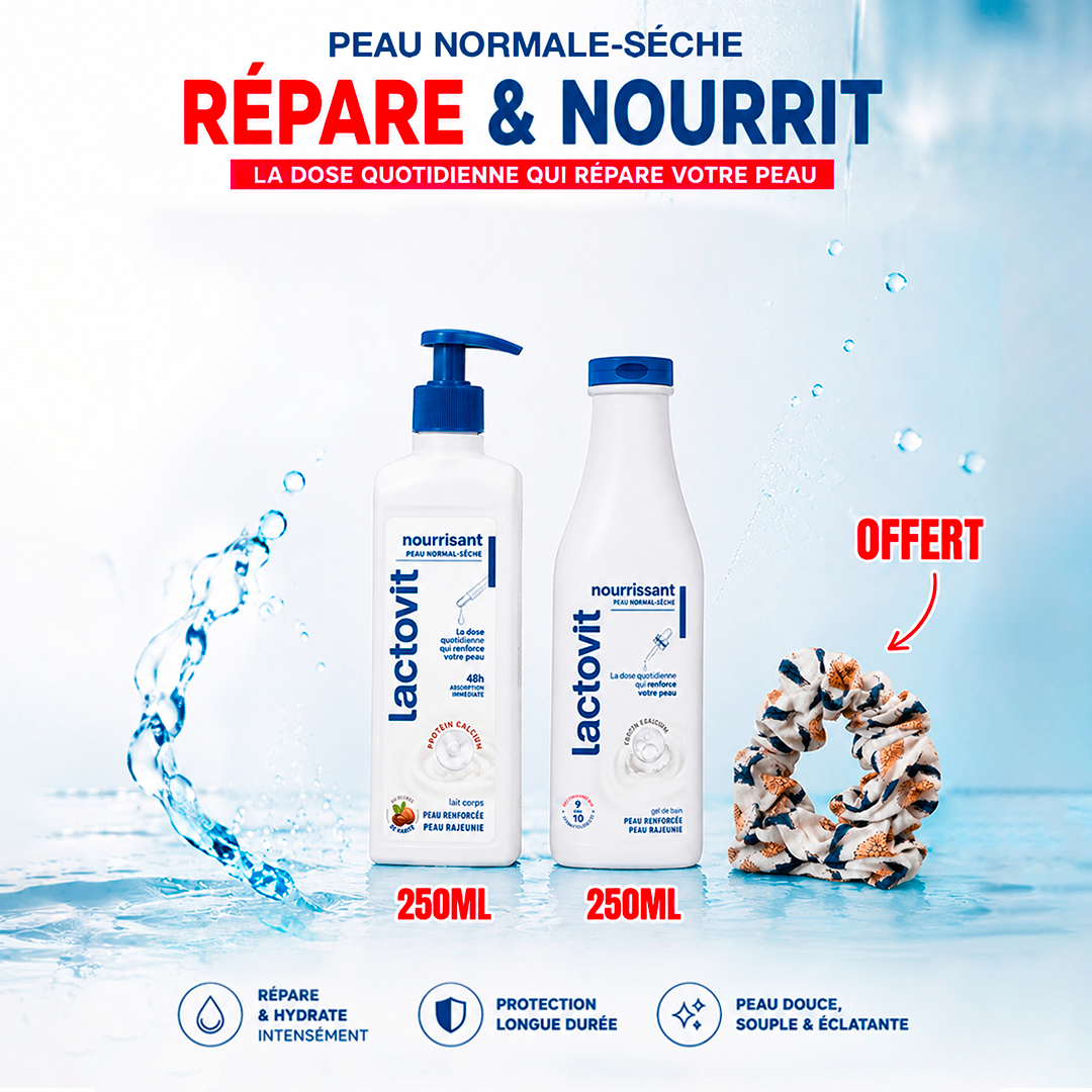 Lactovit Pack Hydratation Nourrissante – Lotion 250ML+ Gel Douche 250ML+ Chouchou OFFERT